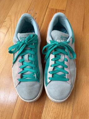 Puma Teal, Light Gray & Pink Suede Women's Sneakers